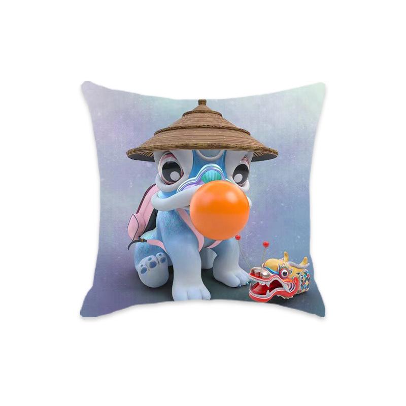 New Chinese Style Mythical Beast Lion Pillowcase - Festive Cartoon Home Decor Cushion for Sofa and Bed.