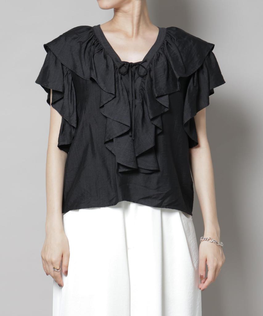 Nano Universe Frill Detail Front Size F Women's Lace-Up Blouse, Ivory, 037, 673-5221307