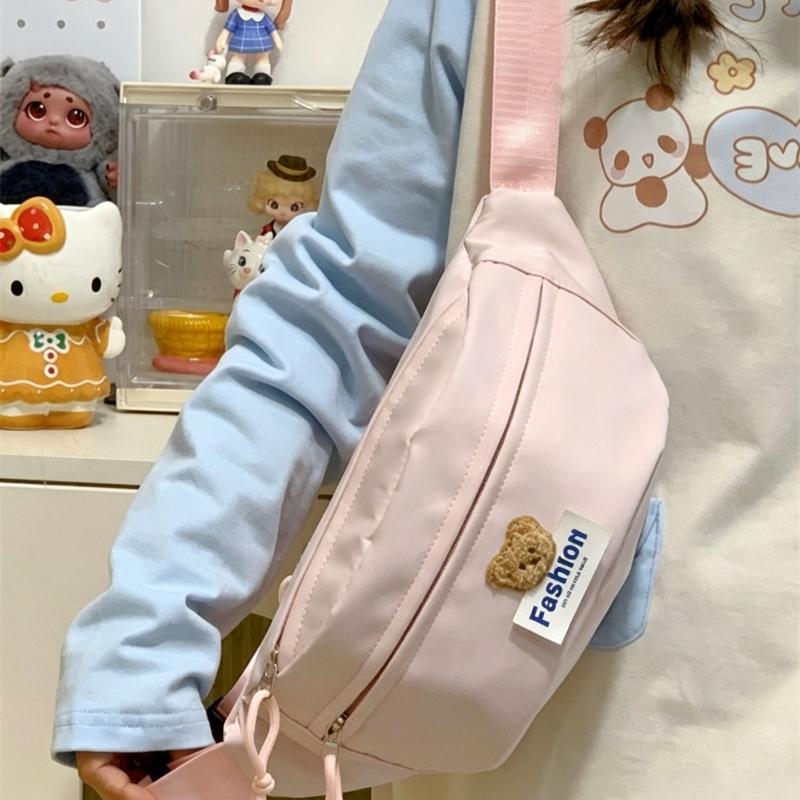Cute Little Bear Chest Bag Solid Color Portable Student Crossbody Bag Large Capacity Waist Bag Single Shoulder Bag Outdoor Sports Armpit Bag Women