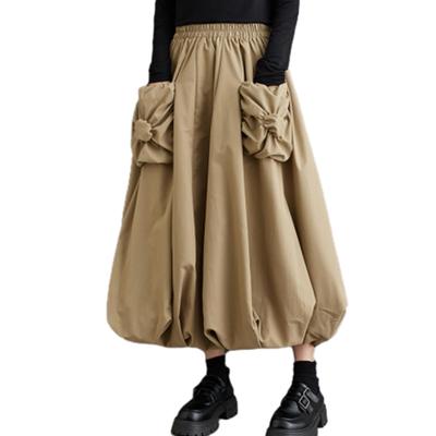Fluffy Long Balloon Flared Elastic High Loose Skirt with Commuting Solid Winter [CCGGOWMM] Women's Midi-Length Skirt, Skirt, Lined, Skirt, Skirt,