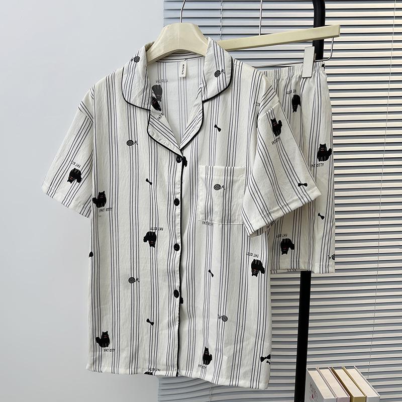 Women s Cute Loose Plus Size Pajamas - Spring/Autumn Cloud Cotton Cardigan M-L