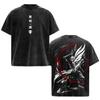Anime T-shirt Vintage Y2k Washed Tee Tops Summer Casual Short Sleeve Cotton Tshirt Men Women Clothing