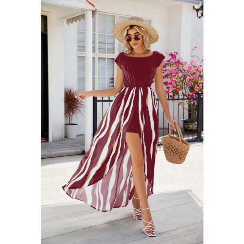 Letní dámské kraťasy s květinovým potiskem a zebřím potiskem, bez ramínek, v pase, s krátkým rukávem