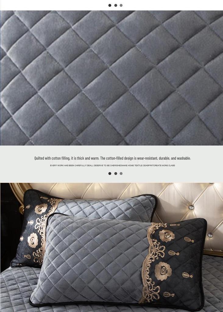 European Crystal Velvet Quilted Bed Skirt - Autumn/Winter Thick Lace Bedspread, Non-slip Flannel, 1.5m/1.8m Bedding Set