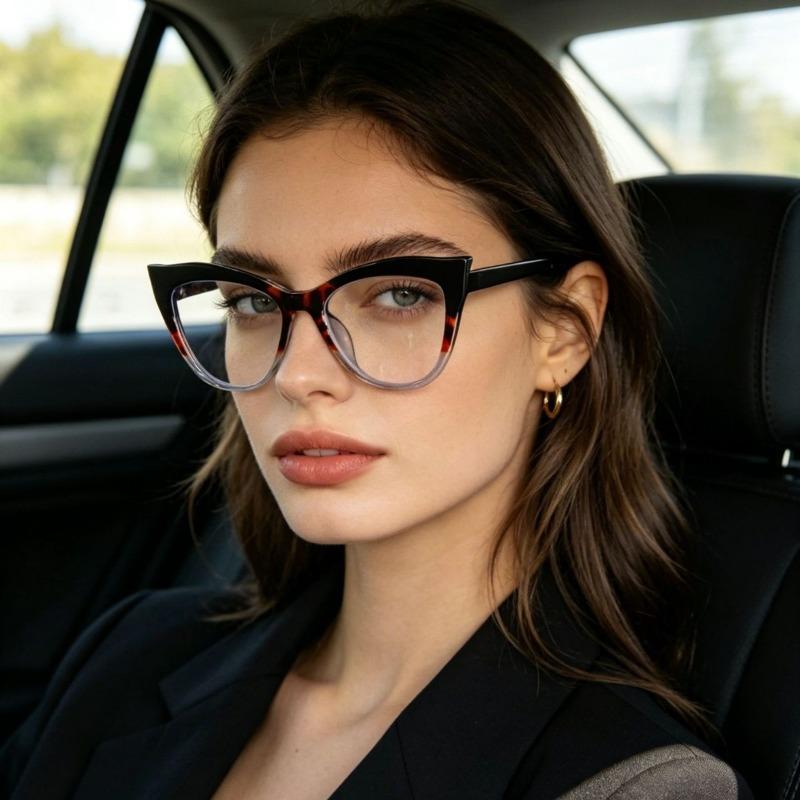 Stylish Color-Block Cat-Eye Frames Anti-Blue Light Non-Prescription Glasses Classic Cycling and Driving Eyewear for Women