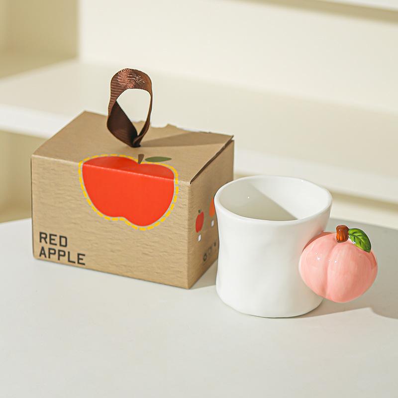 Creative Fruit Cup Mug Coffee Cup Opening Gift Ceramic Cup Cute Apple Peach Home Water Cup