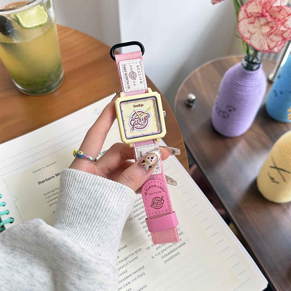 Американские ретро квадратные часы унисекс с холщовым ремешком и цветными блоками