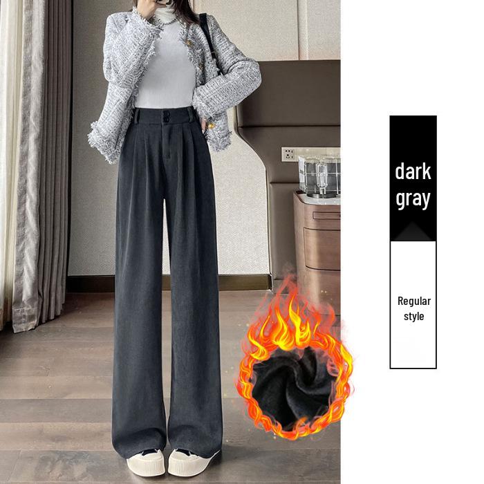 Pantalones Gruesos de Felpa de Algodón Europeo de Cintura Alta Pierna Ancha para Mujer para Primavera, Otoño, Invierno