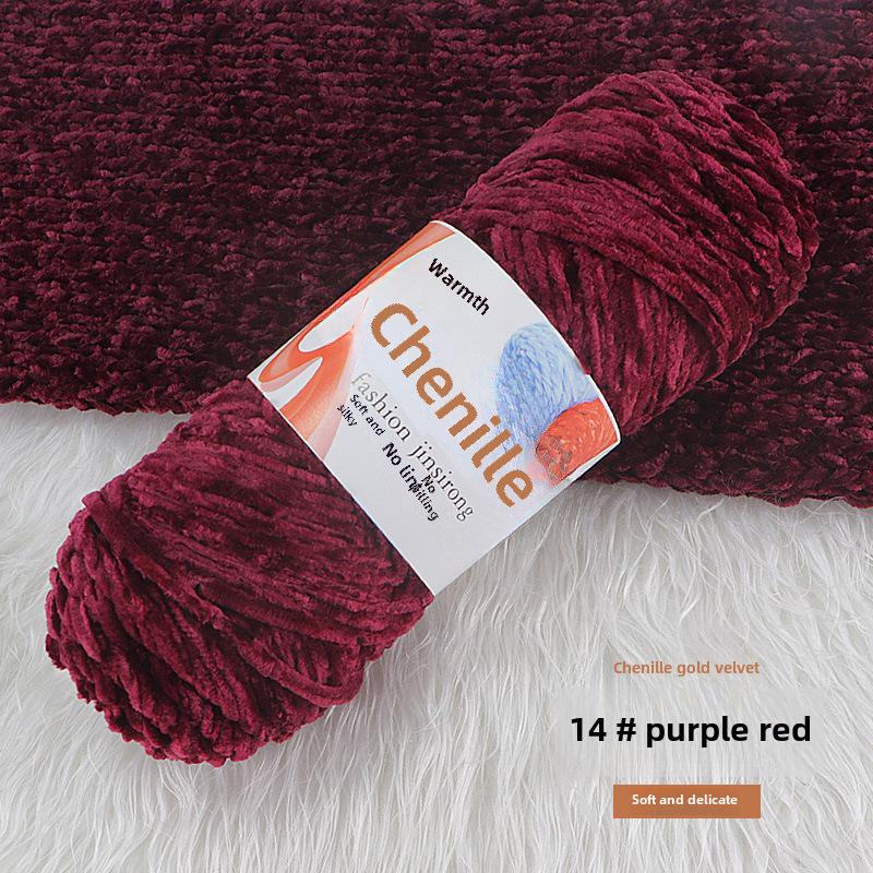 Chenille Gold Velvet Knit Scarf, Hat, Crochet Slippers, Doll Wool DIY Knitting Kit