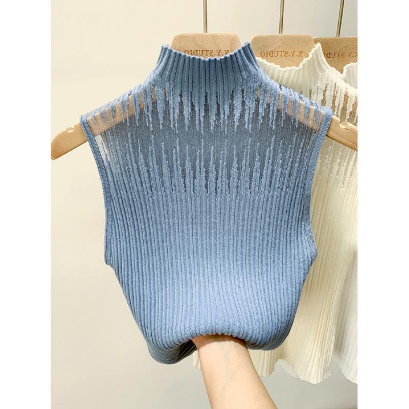

Sweet and spicy hollow small suspender vest women s inner bottoming shirt spring and summer outer wear semi-turtleneck sweater knitted top autumn One size fits all синій