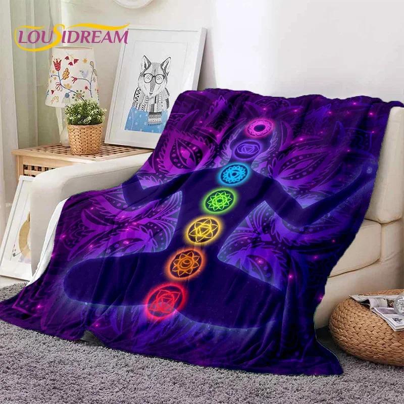 3D Jóga Meditace Duha 7 Čaker HD Měkká Flanelová Přikrývka pro Postele Ložnici Pohovku Piknik, Přehoz pro Venkovní Volný Čas Dárek