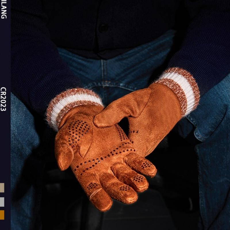 1 Paar Herbst Winter Wildleder Warme Handschuhe für Herren Outdoor Winddicht Kältefest Klappfinger Touchscreen Reithandschuhe
