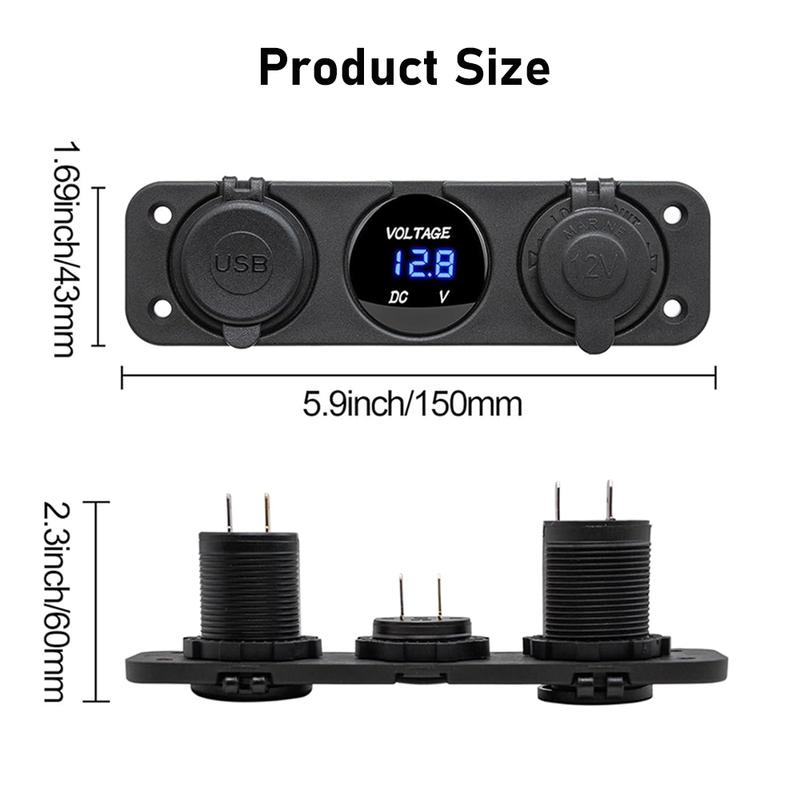12-24V Cigarette Lighter Socket Splitter 3 in1 Waterproof 3.1A Dual USB Charger Socket Panel LED Voltmeter for Car Boat Truck