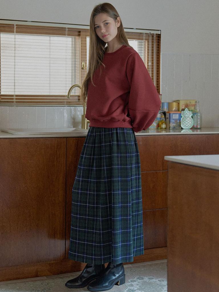 Avang Tartan Check Pleated Maxi Skirt - Green