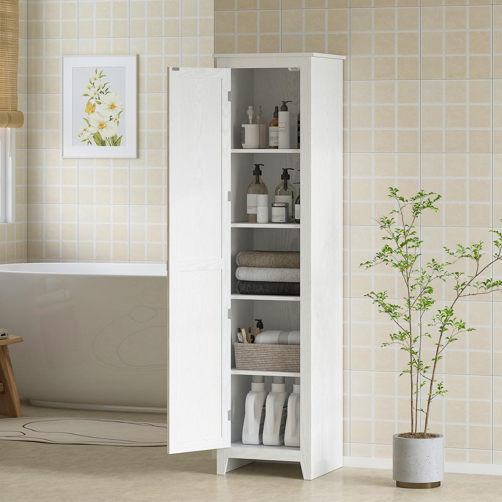 Kitchen Sideboard Storage Cabinet, 2 Adjustable Shelves, 170 cm, White Wood