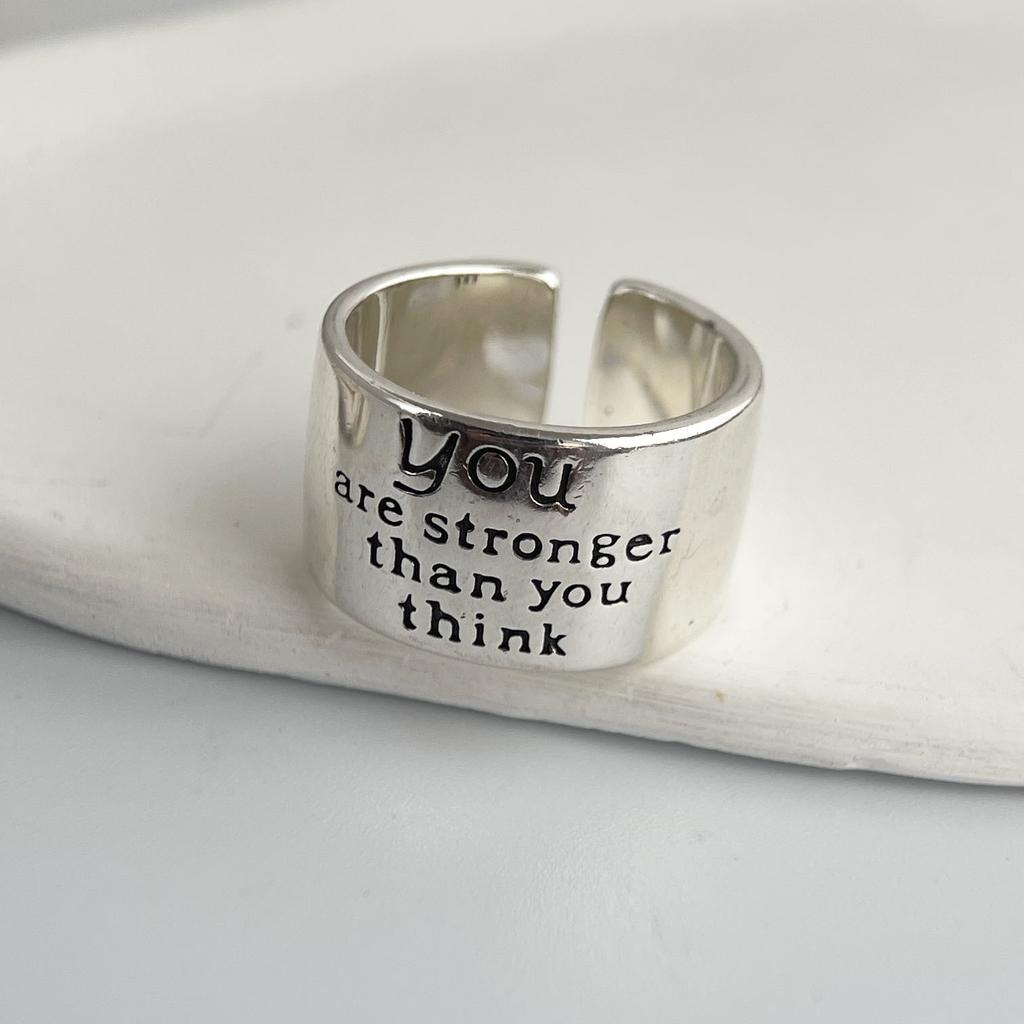 925 Silver Rings For Women Men Wide Vintage Letters Open Ring For Birthday Party Gift