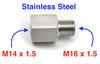 Stainless Steel Sensor Adapter Male to Female Converter Connector Male M14P1.5 to M16 x1.5 HEX 18