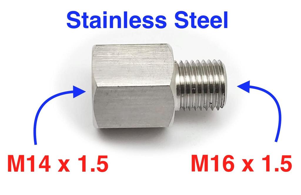 Stainless Steel Sensor Adapter Male to Female Converter Connector Male M14P1.5 to M16 x1.5 HEX 18