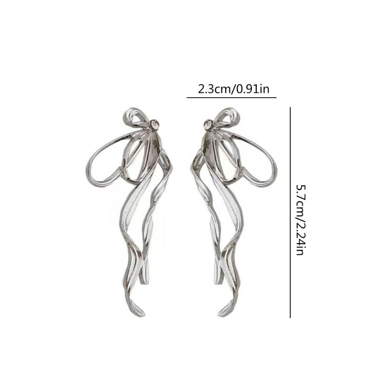 Exquisite Exaggerated Big Long Bowknot Earrings for Women Fashion Irregular Metal Line Bow Earring Party Jewelry Gift