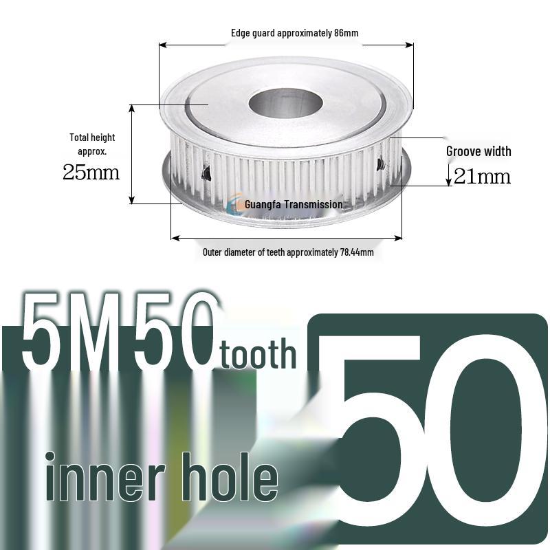 Dual-Sided Flat Timing Pulley: 5M50 Teeth, Width Options 11/16/21/27AF, Bore Size 8-30.
