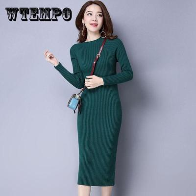 Dickes und warmes langärmeliges Strickkleid im Herbst und Winter, koreanische Version des schlanken und dünnen langen Pulloverrocks