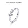 Rose Flower Ring 925 Sterling Silver Open Ring Adjustable Finger Ring for Women Girls Valentine S Day Gift