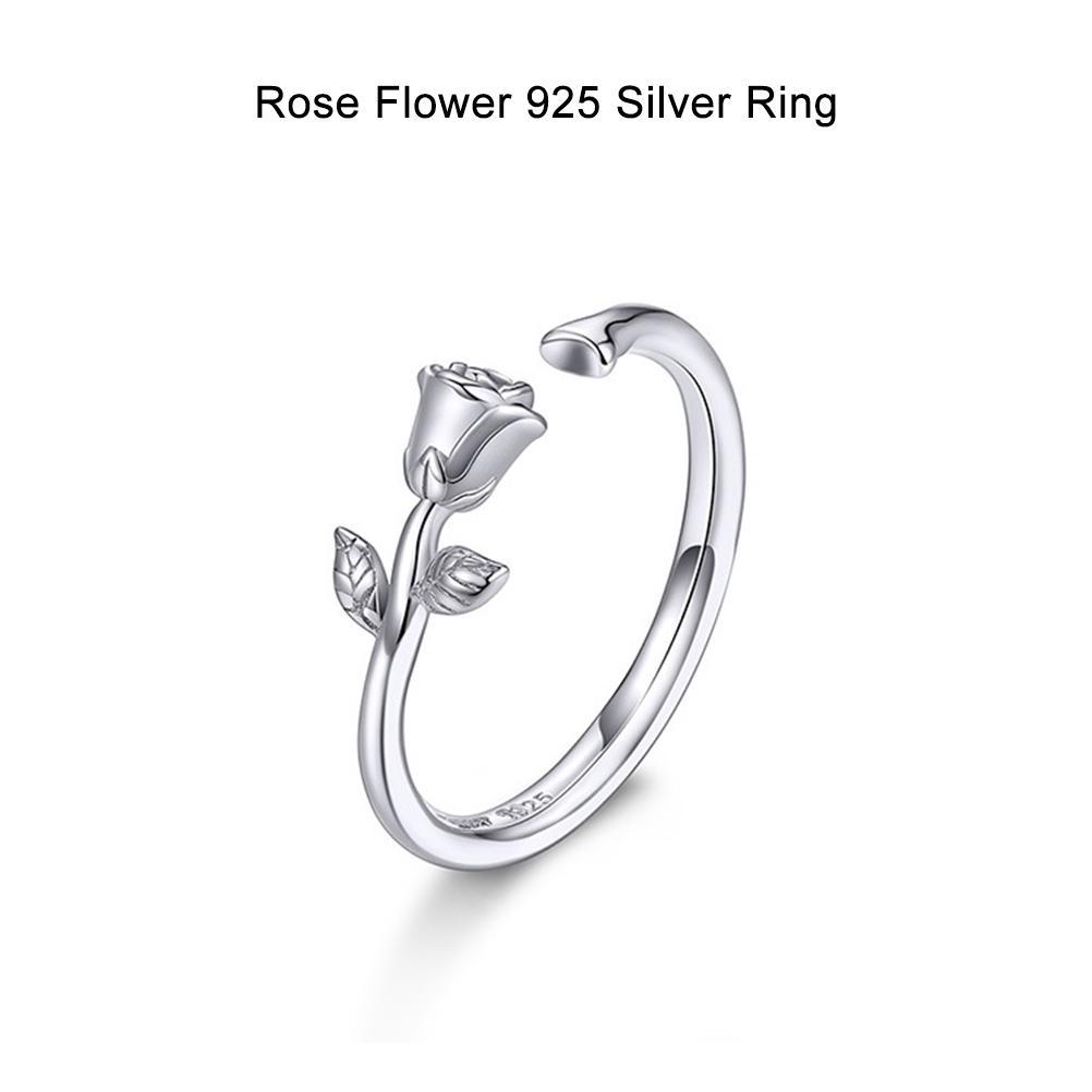 Rose Flower Ring 925 Sterling Silver Open Ring Adjustable Finger Ring for Women Girls Valentine S Day Gift
