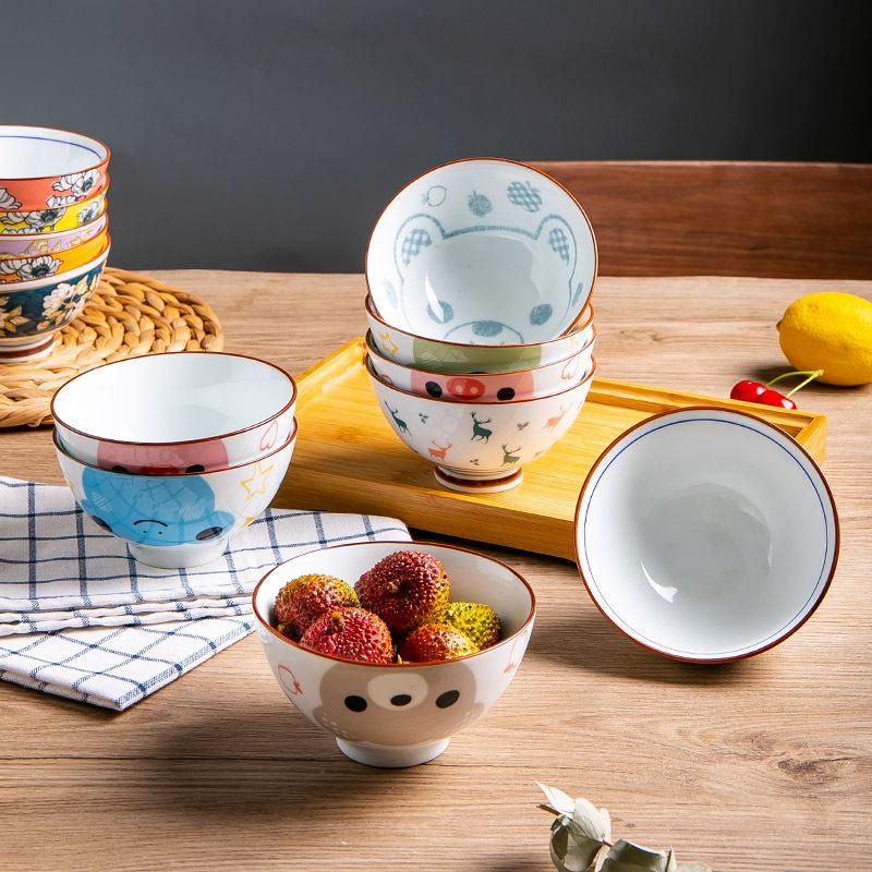 Bowl and Dish Set Household Ceramic Bowl Student Rice Bowl Simple and Cute Cartoon Gift Box Tableware