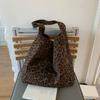Retro Leopard Print Bucket Bags for Women   Fashion College Style Suede Large Capacity Tote Bag