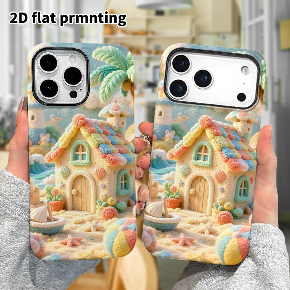 Phone Case: 2D flat, suitable for iPhone 18, 17, 16, 15, 14, 13, 12Pro protective case, seaside cottage, perfect Christmas and Halloween holiday gift