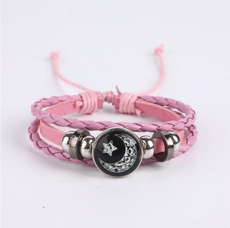Unisex Handmade Sun & Moon Gemstone Leather Bracelet