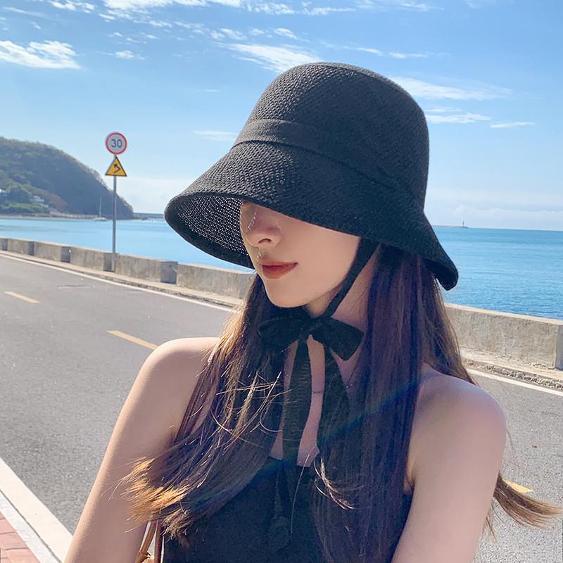 Women's Spring Summer Wide Brim Sun Hat With Ribbon Uv Protection Fishing Hat