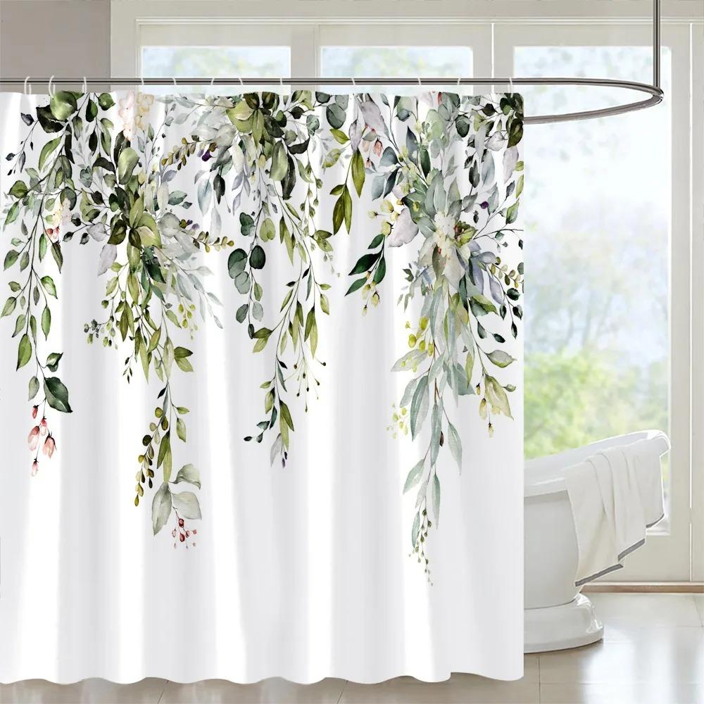 Tropical Forest Shower Curtain Green Plants Nature Landscape Hanging Curtain Polyester Fabric Bathroom Decoration Set With Hooks