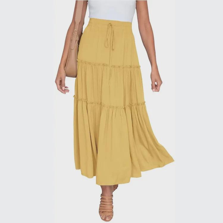 European and American Women's Bohemian High-Waist A-Line Pleated Skirt