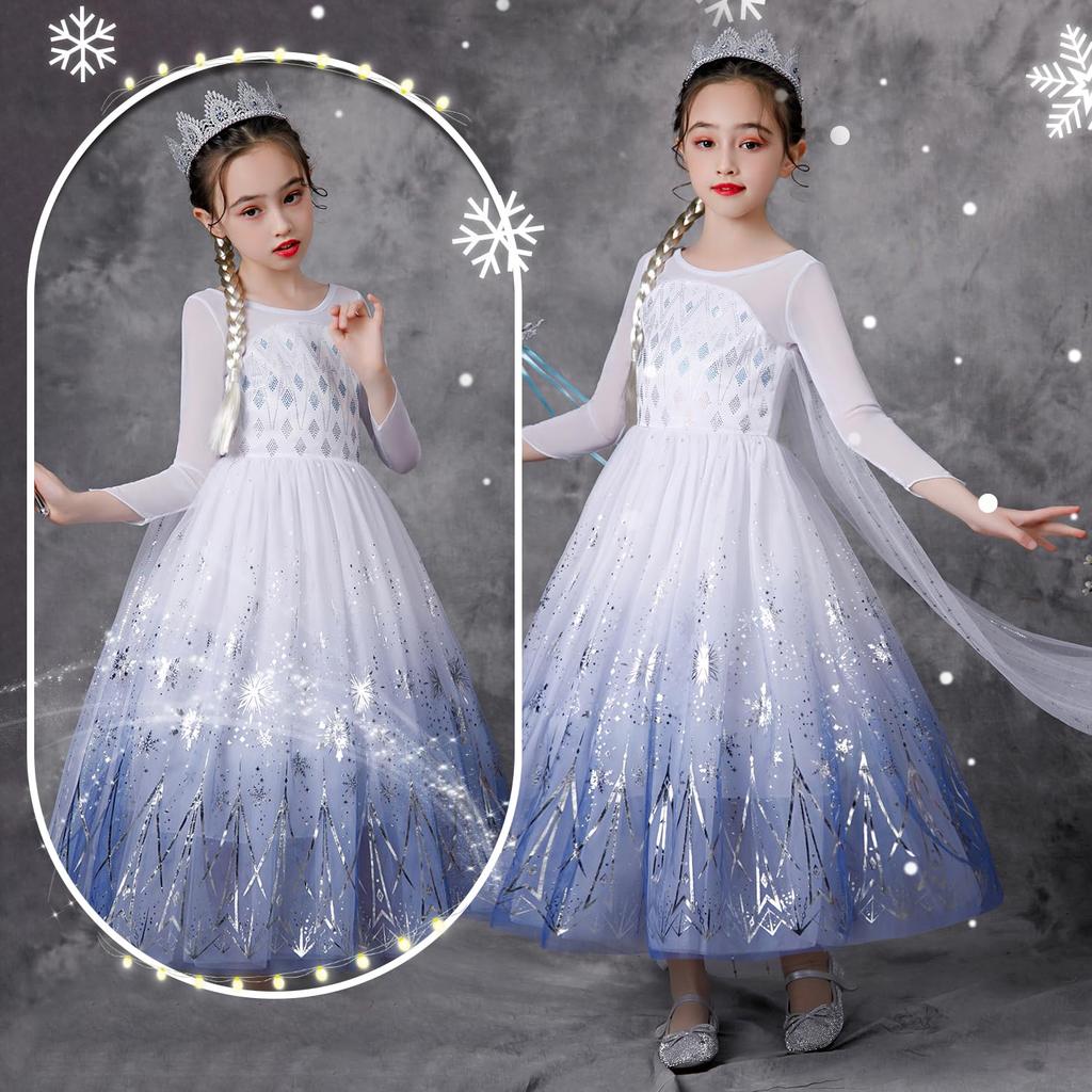 JIEAIRUI Frozen Elsa Dress, Kids' Princess Dress, Long Sleeve Dress, Halloween Costume, Girls' Costume, Party, Birthday Gift, Christmas Surprise,