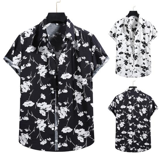 Men Shirt Contrast Color Soft Turn-down Collar Short Sleeve Summer Top for Vacation