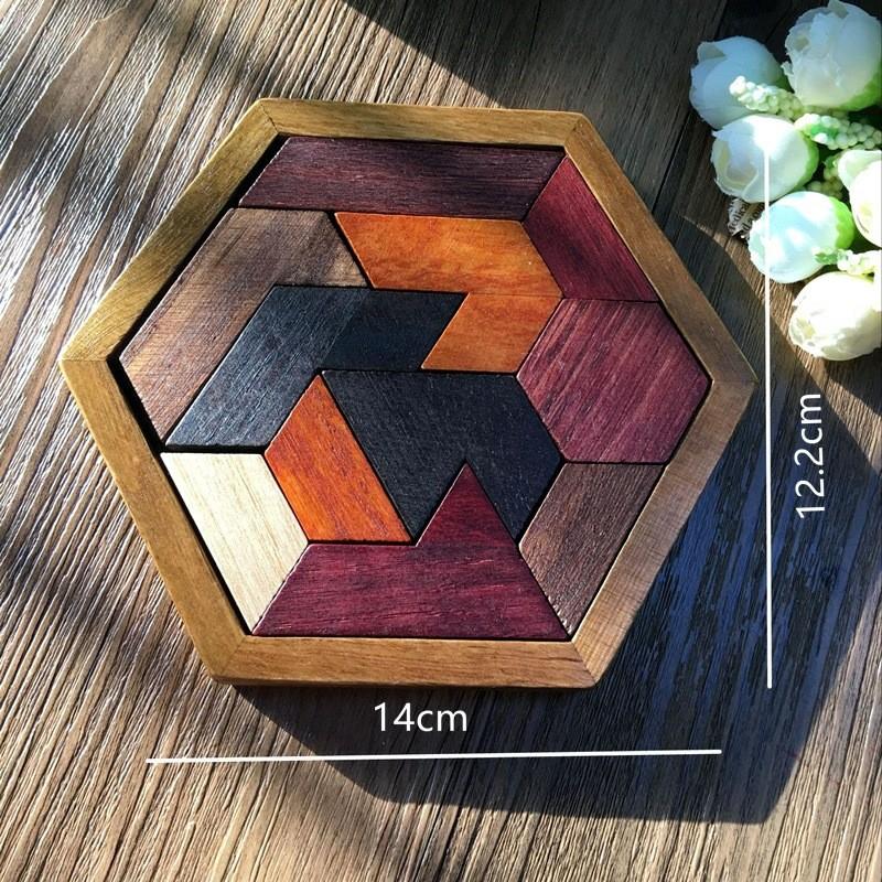 Wooden Hexagon Puzzle For Kids With Colorful Geometric Blocks For Brain Development
