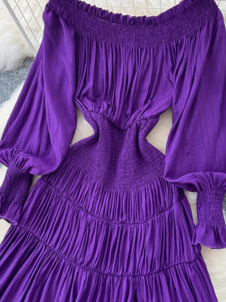 Autumn France Elegant Formal Occasion Dress Women Solid Slim Lantern Sleeve Open Fork Party Dress Female Fashion Robe Ball Gown