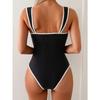 Vintage Black White Contrast Swimwear Women Sexy Push Up Slim Tummy Control One Piece Swimsuit Beach Bathing Suit Pool Monokini