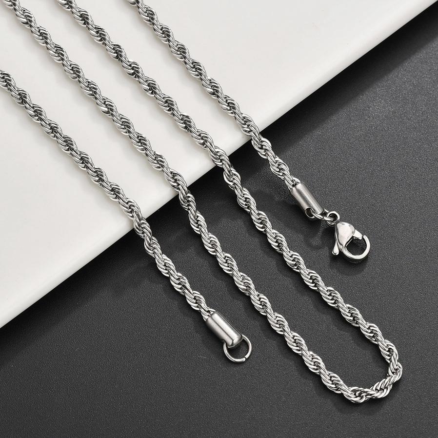 

2-6MM Gold Color Twisted Rope Chain Necklace Stainless Steel Never Fade Waterproof Choker For Men Women Fashion Zircon Width 2MM&45cm Length