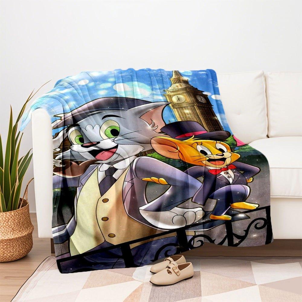 "Tom & Jerry: Classic Cartoon Characters Art Print Poster"Blanket Flannel Throw Blanket for Sofa, Bed, Travel, Camping, Office