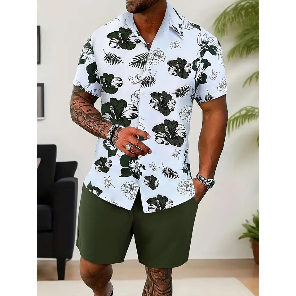 Funny 3D Print Men's Luxury Shirt Sets Hawaiian Fashion Lapel Short Sleeve Shirts+Shorts 2 Piece Outfit Summer Casual Loose Suit