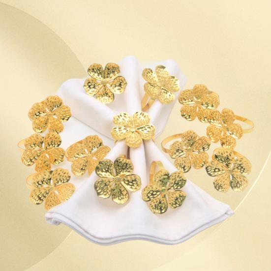 6 Pcs Flower Napkin Rings Metal Napkin Holders Silver Golden Flower Napkin Rings with Textured Petals for Dinner Table Wedding Party