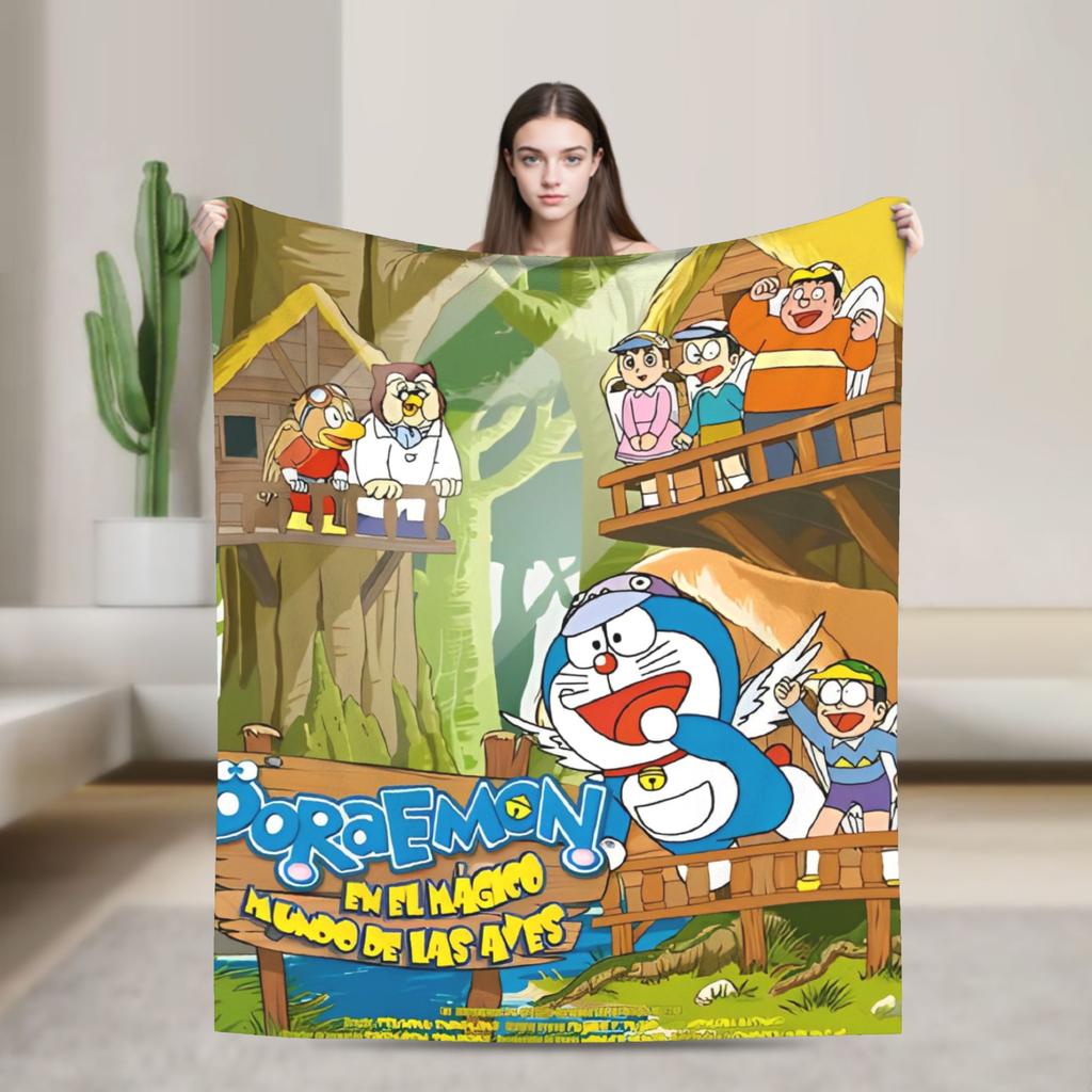 Cartoon D-Doraemon  Warm Soft Blanket  Camping Plush Throw Blanket Novelty Bedroom Flannel Bedspread Sofa Bed Cover