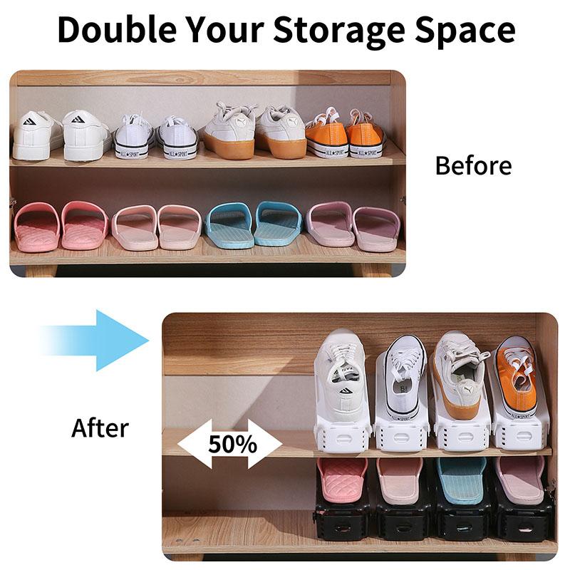 Adjustable Shoe Hanger with Double-Layer and Thickened Design for Space Saving and Storage Organization in Home or Dormitory