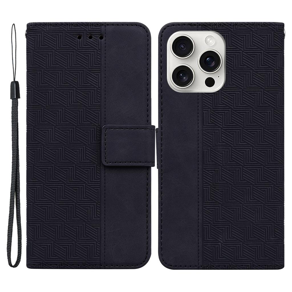 For iPhone 16 Pro Case PU Leather Geometry Imprint Wallet Phone Cover