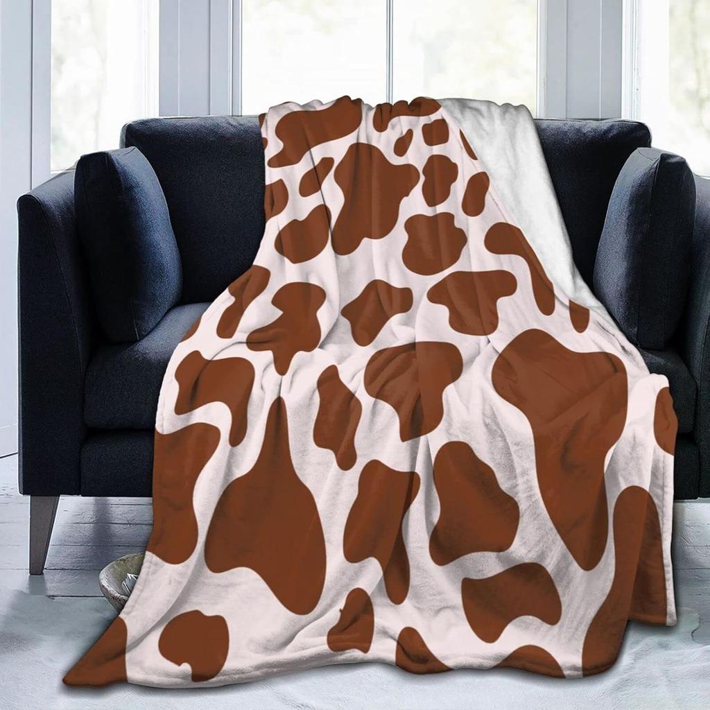 Cowhide Print Flannel Blanket, Cow Fur Print Flannel Throw Blanket Gift for Kids Adults, Soft Fleece Blanket for Couch Sofa Bed