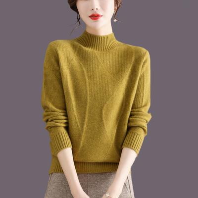 Fashionable Casual Soft Sticky Base Knitted Sweater Autumn Winter Lazy Style Solid Color Loose Half High Neck Pullover Sweater