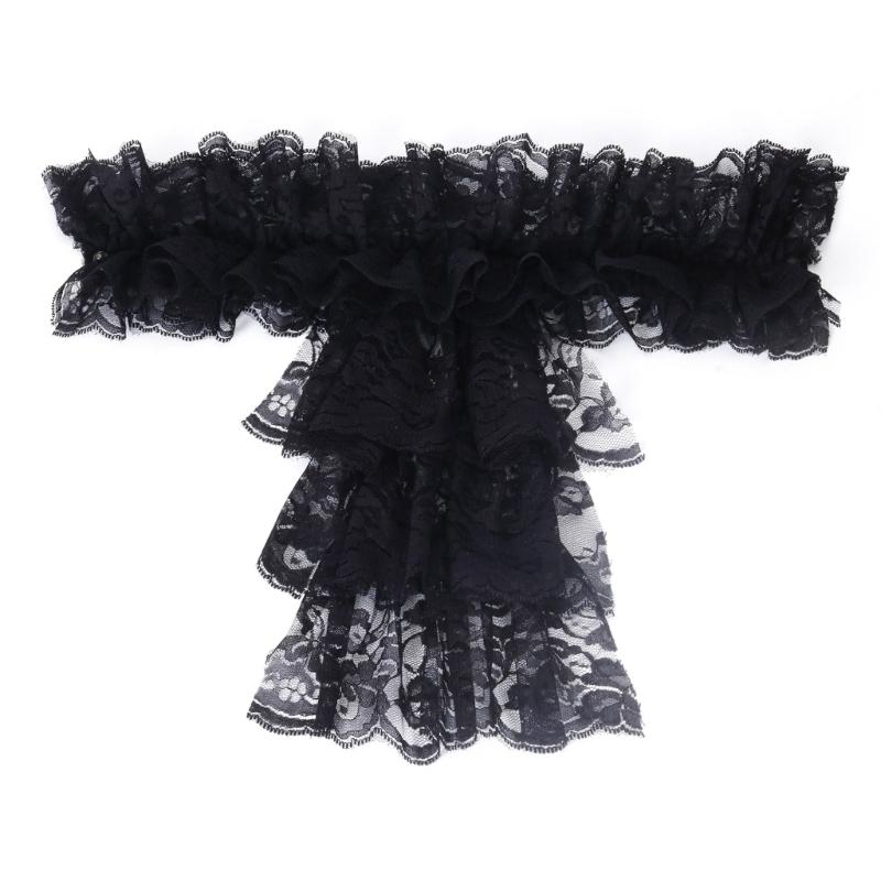 Halloween Retro Victorian Lace Jabot Collar and Cuffs Set Colonial Lace Collar Detachable Faux Sleeve Costume Accessory