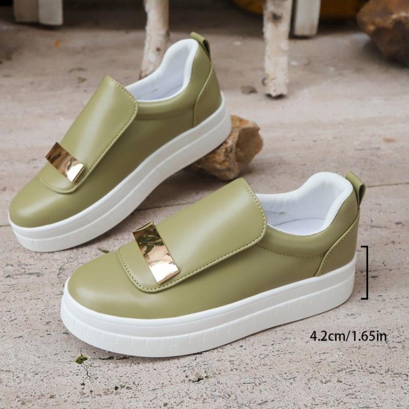 New Autumn European American Style Women's Thick Soled Solid Color Metal Flat Casual Shoes